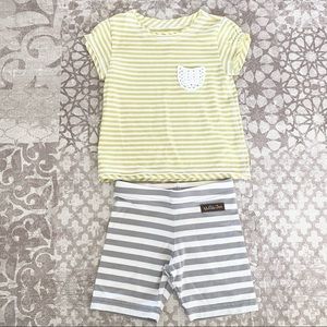 Matilda Jane 2T lime stripe line leader tee & jump right in stripe biker shorts